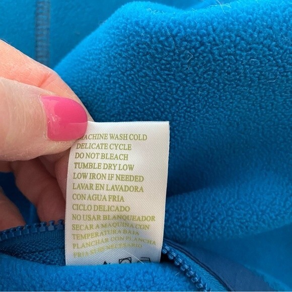 GREEN TEA Blue Fleece Navy Stripe Detail Two Zip Pockets Full Zip Front Size S - Picture 11 of 13